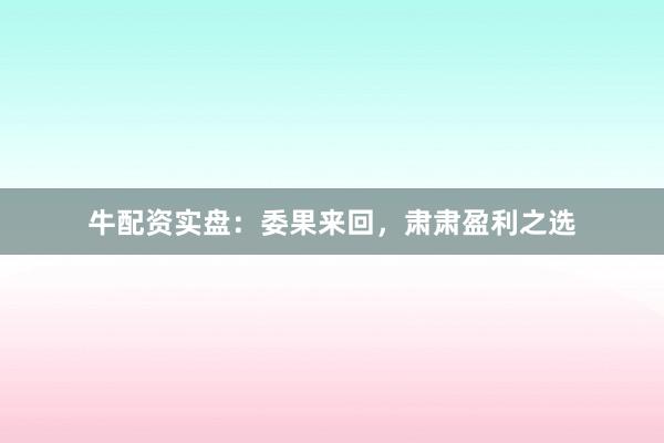 牛配资实盘：委果来回，肃肃盈利之选