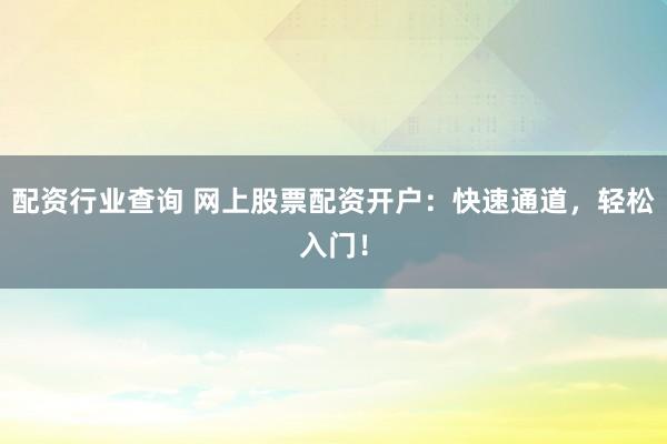 配资行业查询 网上股票配资开户:快速通道,轻松入门!