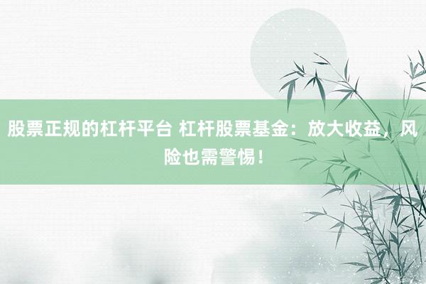 股票正规的杠杆平台 杠杆股票基金：放大收益，风险也需警惕！