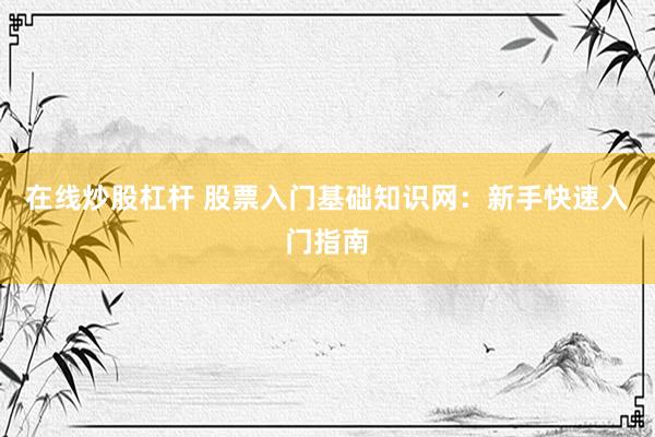 在线炒股杠杆 股票入门基础知识网：新手快速入门指南