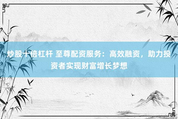 炒股十倍杠杆 至尊配资服务：高效融资，助力投资者实现财富增长梦想