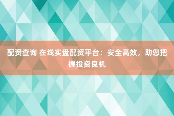 配资查询 在线实盘配资平台：安全高效，助您把握投资良机